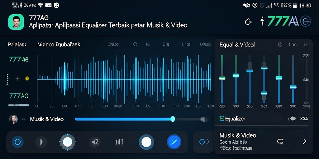 Antarmuka aplikasi 777AG menunjukkan fitur Equalizer yang beragam.