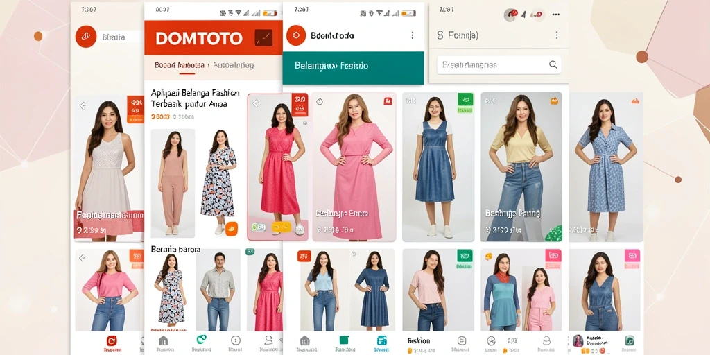 Antarmuka aplikasi DOMTOTO untuk belanja fashion yang menarik dan mudah digunakan.