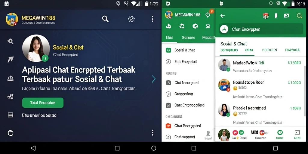 Tampilan antarmuka aplikasi MEGAWIN188 dengan fitur Chat Encrypted.