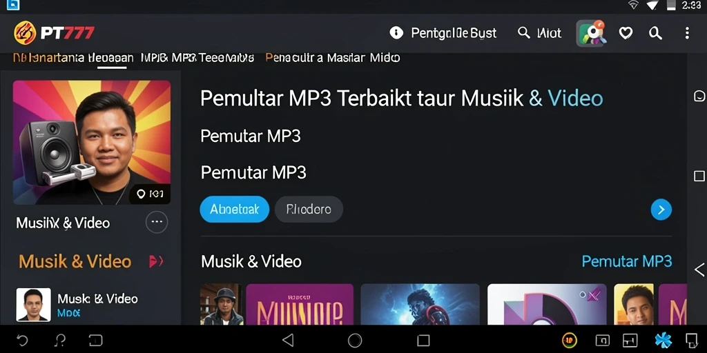 Screenshot antarmuka PT777 yang menampilkan pemutar MP3 yang sederhana.