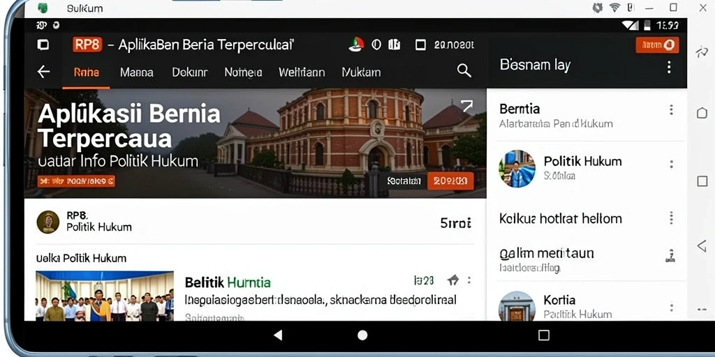 Antarmuka aplikasi RP8 menampilkan berita politik dan hukum terkini.